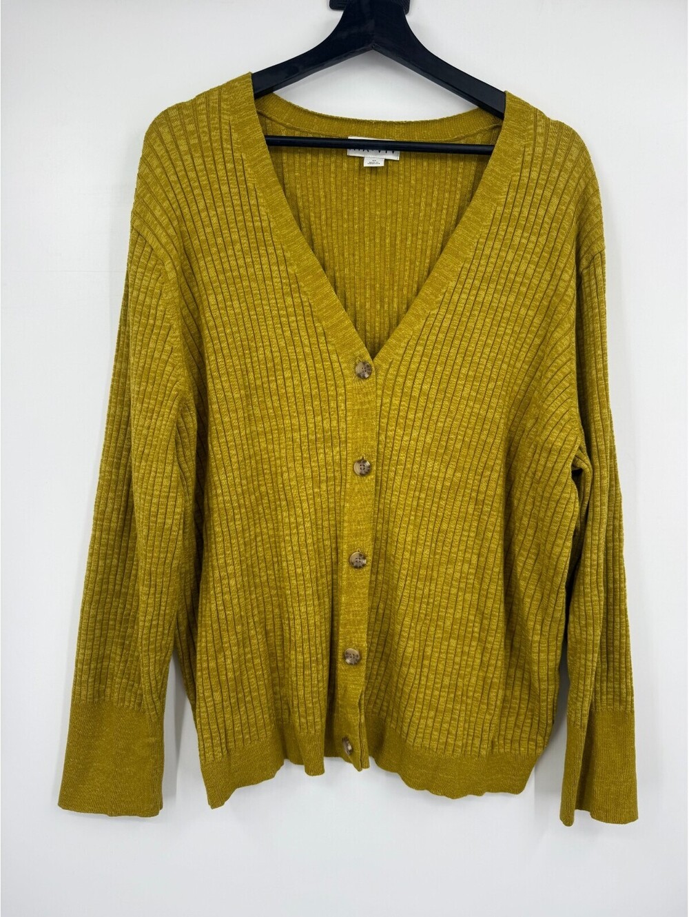 Ava & Viv Womens Cardigan Sweater Yellow Ribbed Knit V-Neck Button Front Plus 3X